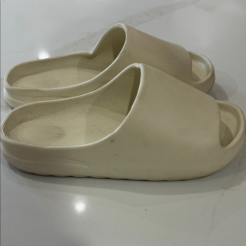Cream Slide Sandals - Minimal Slip-On Slides - Picture 2 of 4